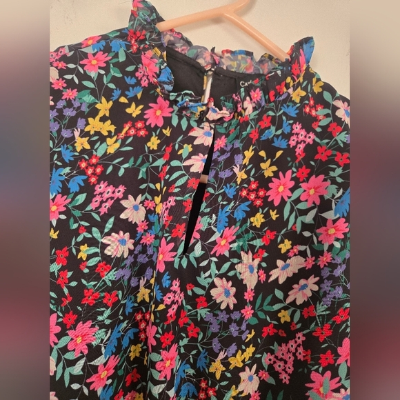 Catherine Malendrino Top Womens XS Ditsy Floral Ruffled Blouse Peplum Keyhole - Picture 4 of 8